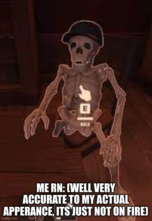 Bob The Skeleton | ME RN: (WELL VERY ACCURATE TO MY ACTUAL APPERANCE, ITS JUST NOT ON FIRE) | image tagged in bob the skeleton | made w/ Imgflip meme maker