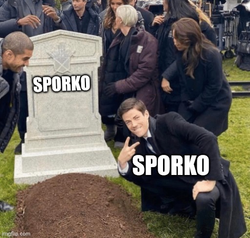 Grant Gustin over grave | SPORKO; SPORKO | image tagged in grant gustin over grave | made w/ Imgflip meme maker