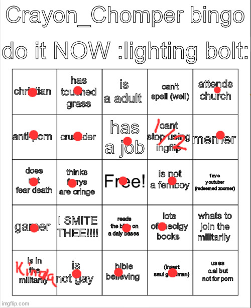 CarlyNorge did it. | image tagged in crayon chomper bingo | made w/ Imgflip meme maker