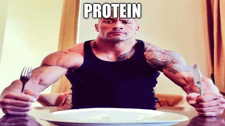 Dwayne the rock eating | PROTEIN | image tagged in dwayne the rock eating | made w/ Imgflip meme maker