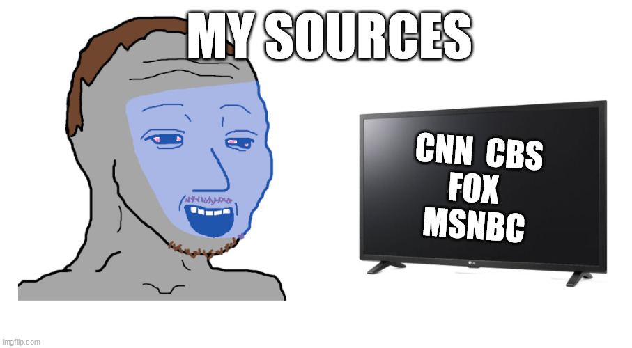 wojak sources | MY SOURCES; CNN  CBS 
FOX  
MSNBC | image tagged in wojak | made w/ Imgflip meme maker