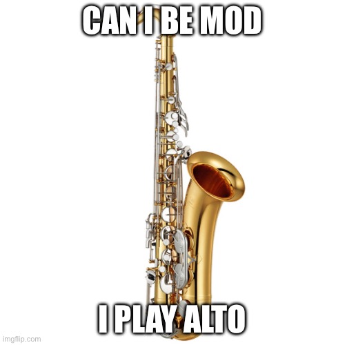 ((you would have to ask ARealCoolTrombonePlayer. I know her name so I often call her by her actual name)) | CAN I BE MOD; I PLAY ALTO | image tagged in saxophone | made w/ Imgflip meme maker