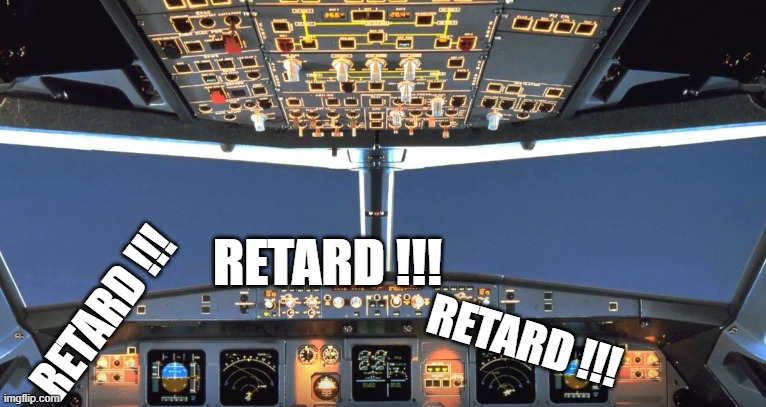 A320 Cockpit | RETARD !!! RETARD !!! RETARD !!! | image tagged in a320 cockpit | made w/ Imgflip meme maker