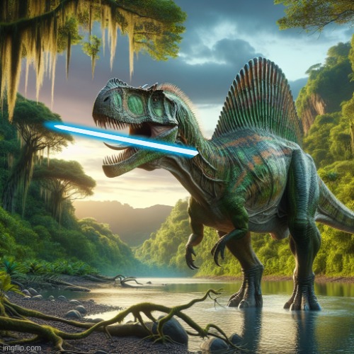 @carlynorge | image tagged in ai jpspinosaurus | made w/ Imgflip meme maker