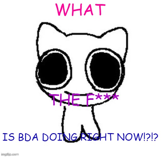 WHAT; THE F***; IS BDA DOING RIGHT NOW!?!? | image tagged in another btw creature image | made w/ Imgflip meme maker