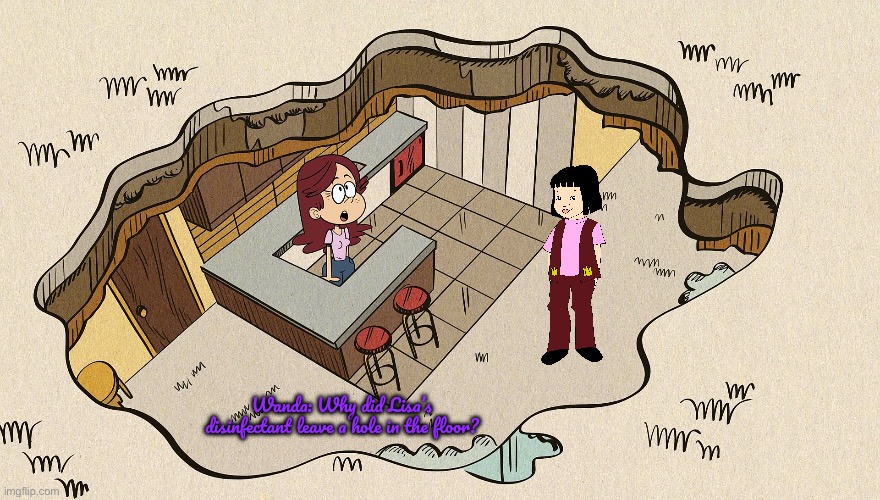 Wanda and the Hole in the Floor | Wanda: Why did Lisa’s disinfectant leave a hole in the floor? | image tagged in the loud house,nickelodeon,deviantart,hotel,room,hole | made w/ Imgflip meme maker