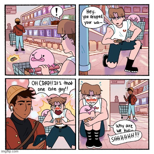 I hope he got his wallet back. | image tagged in grocery store,wallet,cute guy,gay,blobfish | made w/ Imgflip meme maker