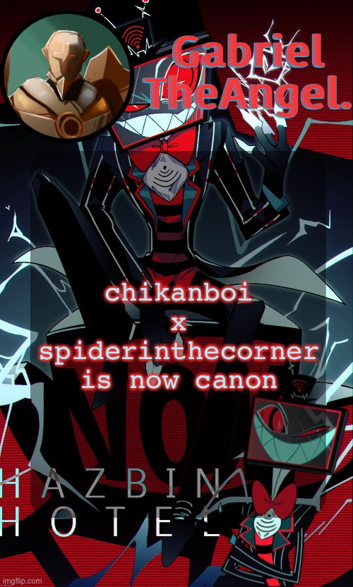 @-.Yoshi.- | chikanboi x spiderinthecorner is now canon | image tagged in vox cat temp | made w/ Imgflip meme maker