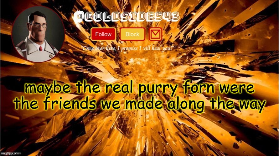 Gold's Announcement Template | maybe the real purry forn were the friends we made along the way | image tagged in gold's announcement template | made w/ Imgflip meme maker