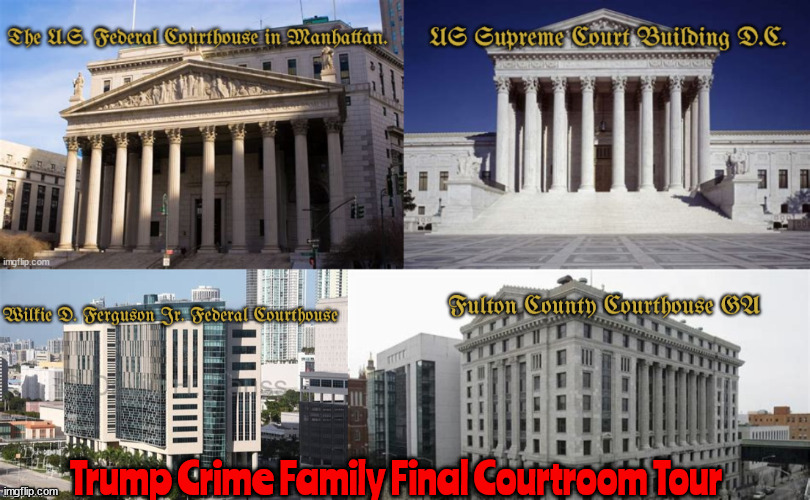 A courtroom a day keeps the bailiff at bay. | Trump Crime Family Final Courtroom Tour | image tagged in courtroom tour 2024 2025,trump crime family,carreer criminal,lock him up,guilty of muitple felonies,maga moron | made w/ Imgflip meme maker