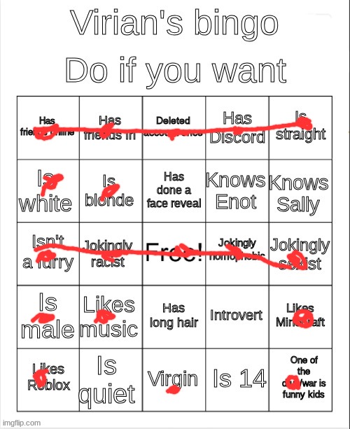i will not say what account i deleted | image tagged in virian's bingo | made w/ Imgflip meme maker