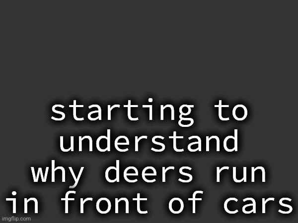 starting to understand why deers run in front of cars | made w/ Imgflip meme maker