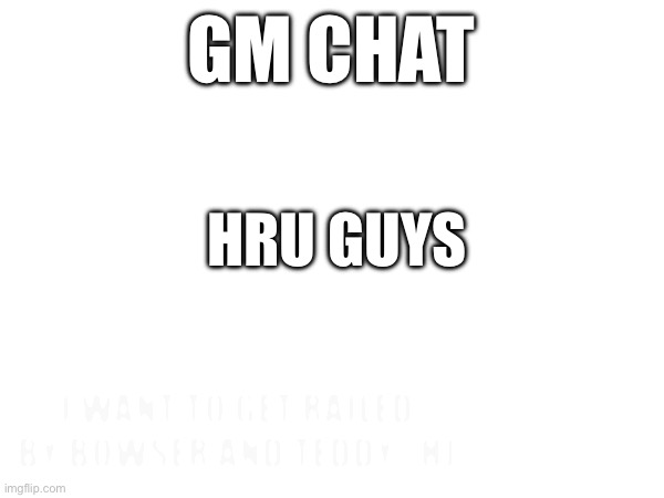 GM CHAT; HRU GUYS; I WANT TO GET RAILED BY BOWSER AND TEDDY /HJ | made w/ Imgflip meme maker