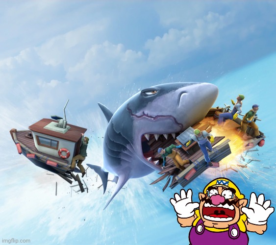 Wario dies from the megalodon from hungry shark evolution | image tagged in shark attack,wario dies,hungry shark,ubisoft | made w/ Imgflip meme maker