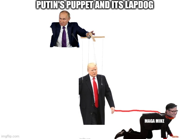 Putin's Puppet | PUTIN'S PUPPET AND ITS LAPDOG | image tagged in fascism,maga,trump,putin,congress | made w/ Imgflip meme maker