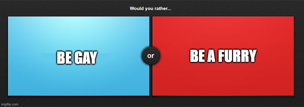 Would you rather | BE A FURRY; BE GAY | image tagged in would you rather | made w/ Imgflip meme maker