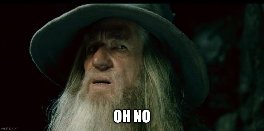 CONFUSED GANDALF | OH NO | image tagged in confused gandalf | made w/ Imgflip meme maker