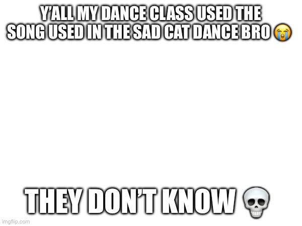 Y’ALL MY DANCE CLASS USED THE SONG USED IN THE SAD CAT DANCE BRO 😭; THEY DON’T KNOW 💀 | made w/ Imgflip meme maker