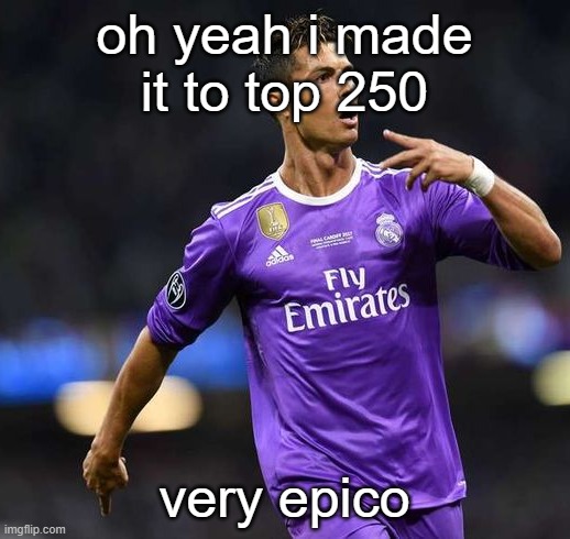 Ronaldo | oh yeah i made it to top 250; very epico | image tagged in ronaldo | made w/ Imgflip meme maker
