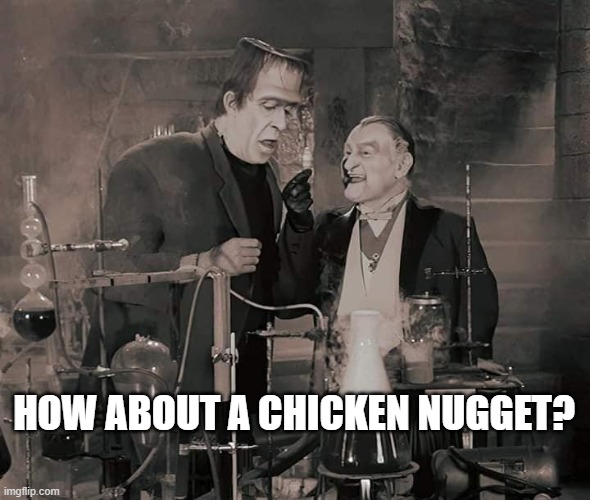 HOW ABOUT A CHICKEN NUGGET? | HOW ABOUT A CHICKEN NUGGET? | image tagged in the munsters | made w/ Imgflip meme maker