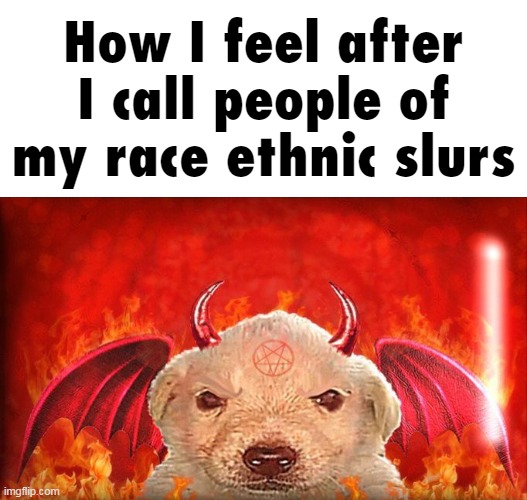 How I feel after I call people of my race ethnic slurs | made w/ Imgflip meme maker