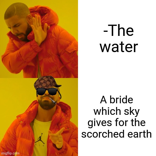 -Final wedding. | -The water; A bride which sky gives for the scorched earth | image tagged in memes,drake hotline bling,princess bride,water dam meme,earth day,royal wedding | made w/ Imgflip meme maker