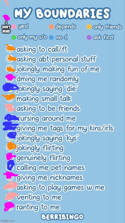 :P | I DON'T MIND | image tagged in boundaries chart | made w/ Imgflip meme maker