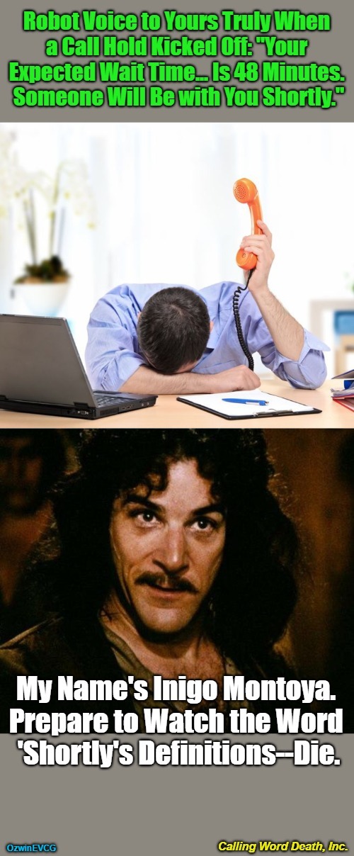 Calling Word Death, Inc. | image tagged in phone call,customer service,inigo montoya,you had one job,say what,you keep using that word | made w/ Imgflip meme maker