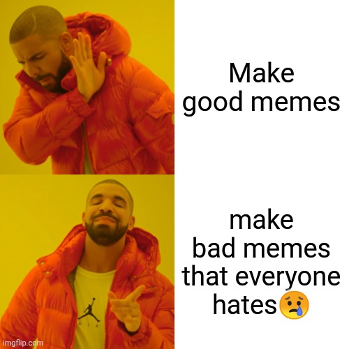 Drake Hotline Bling Meme | Make good memes make bad memes that everyone hates? | image tagged in memes,drake hotline bling | made w/ Imgflip meme maker