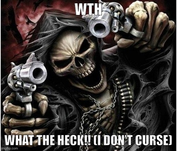 uhhhh | WTH; WHAT THE HECK!! (I DON’T CURSE) | image tagged in badass skeleton | made w/ Imgflip meme maker