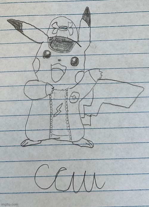 Look at this cute little guy (10 upvotes and I will color it) | image tagged in drawing,pikachu | made w/ Imgflip meme maker