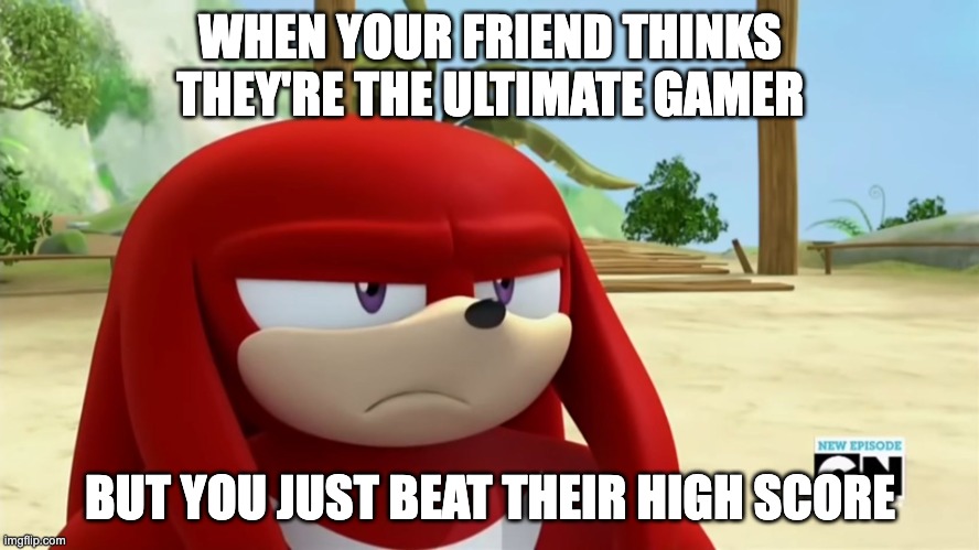 Knuckles is not Impressed - Sonic Boom | WHEN YOUR FRIEND THINKS THEY'RE THE ULTIMATE GAMER; BUT YOU JUST BEAT THEIR HIGH SCORE | image tagged in knuckles is not impressed - sonic boom | made w/ Imgflip meme maker