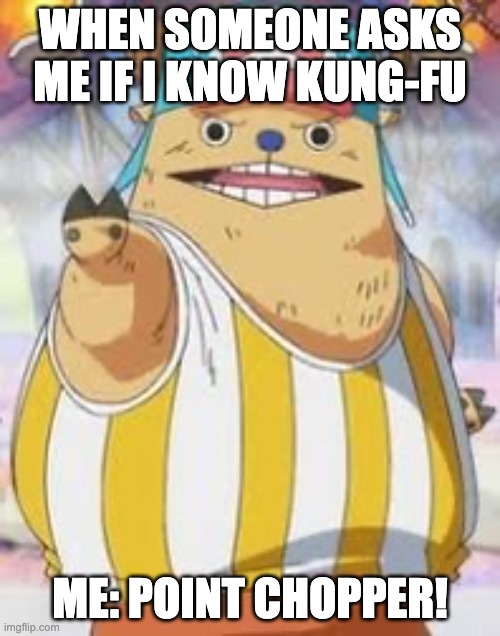 Kung-fu Point Chopper | WHEN SOMEONE ASKS ME IF I KNOW KUNG-FU; ME: POINT CHOPPER! | image tagged in kung-fu point chopper | made w/ Imgflip meme maker