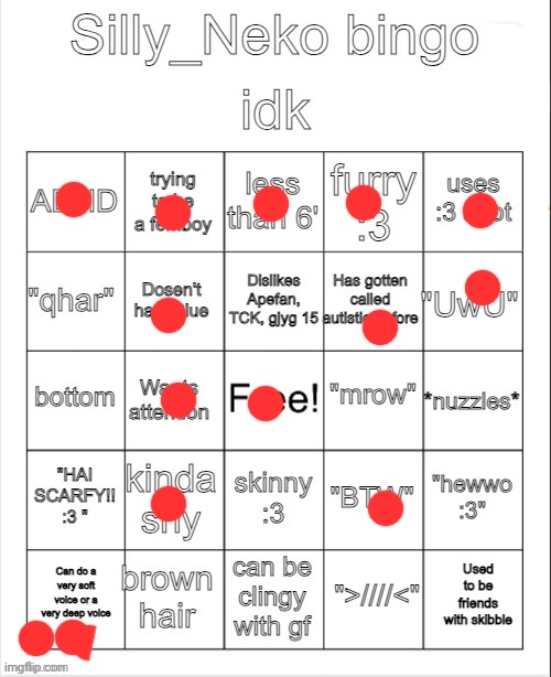 Silly_Neko bingo | image tagged in silly_neko bingo | made w/ Imgflip meme maker