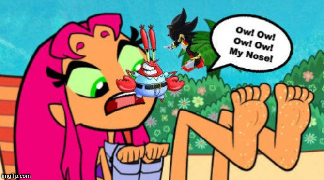 Mr.Krabs Pinch Teen Titans GO! Big Feet Starfire Nose Ft. Shadow | image tagged in mr krabs pinch teen titans go big feet starfire nose ft shadow | made w/ Imgflip meme maker