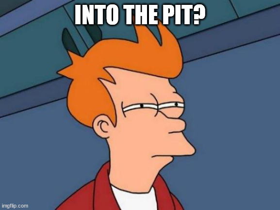 Futurama Fry Meme | INTO THE PIT? | image tagged in memes,futurama fry | made w/ Imgflip meme maker