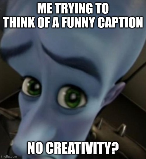 No creativity? | ME TRYING TO THINK OF A FUNNY CAPTION; NO CREATIVITY? | image tagged in megamind no bitches | made w/ Imgflip meme maker