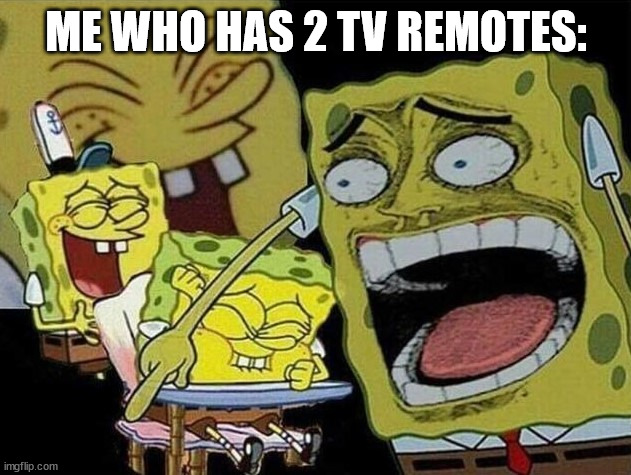 Spongebob laughing Hysterically | ME WHO HAS 2 TV REMOTES: | image tagged in spongebob laughing hysterically | made w/ Imgflip meme maker
