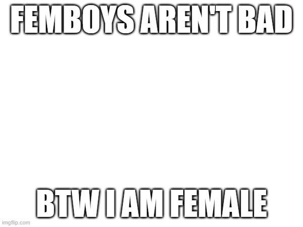 FEMBOYS AREN'T BAD; BTW I AM FEMALE | made w/ Imgflip meme maker