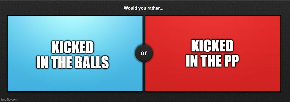 Would you rather | KICKED IN THE BALLS KICKED IN THE PP | image tagged in would you rather | made w/ Imgflip meme maker