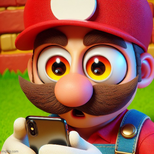 Mario Bulging eyes looking at phone | image tagged in mario bulging eyes looking at phone | made w/ Imgflip meme maker
