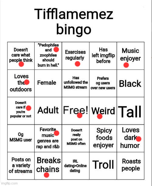 Tifflamemez bingo | image tagged in tifflamemez bingo | made w/ Imgflip meme maker