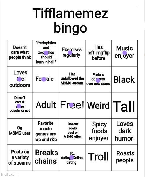 Tifflamemez bingo | image tagged in tifflamemez bingo | made w/ Imgflip meme maker