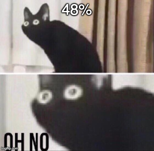 Oh no cat | 48% | image tagged in oh no cat | made w/ Imgflip meme maker