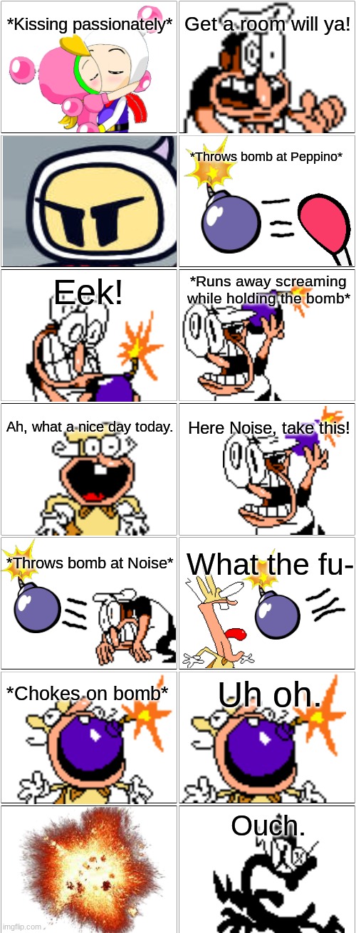 Peppino interrupts a Bomber-couple.mp3 | image tagged in comic | made w/ Imgflip meme maker
