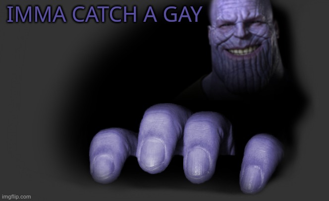 thanos trying to catch | IMMA CATCH A GAY | image tagged in thanos trying to catch | made w/ Imgflip meme maker