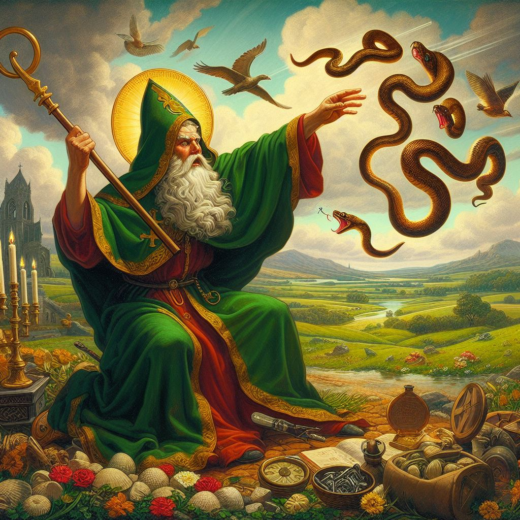 Saint Patrick banishing snakes from Ireland Blank Meme Template