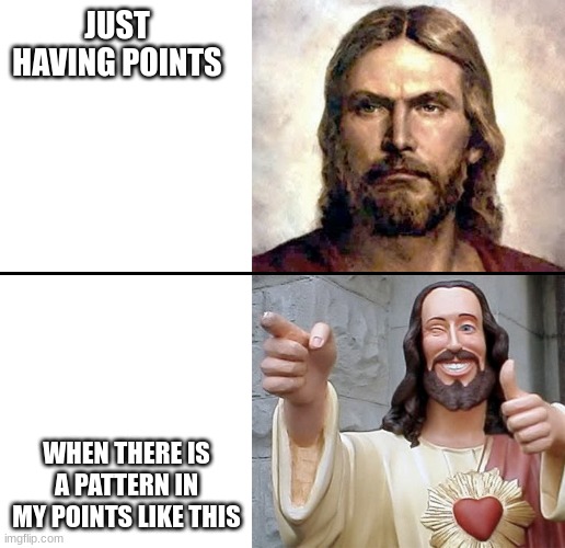 Jesus No - Yes | JUST HAVING POINTS WHEN THERE IS A PATTERN IN MY POINTS LIKE THIS | image tagged in jesus no - yes | made w/ Imgflip meme maker