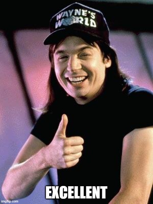 Wayne's world  | EXCELLENT | image tagged in wayne's world | made w/ Imgflip meme maker