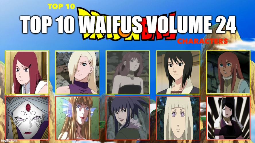 top 10 waifus volume 24 | TOP 10 WAIFUS VOLUME 24 | image tagged in top 10 dragon ball characters,naruto,waifu,anime meme,naruto shippuden,ninja | made w/ Imgflip meme maker